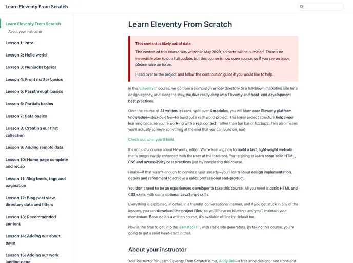 Learneleventyfromscratch.com screenshot