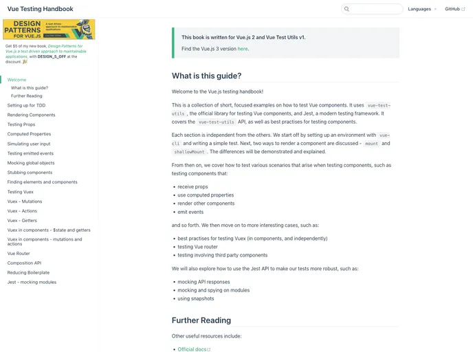 Vue Testing Handbook screenshot