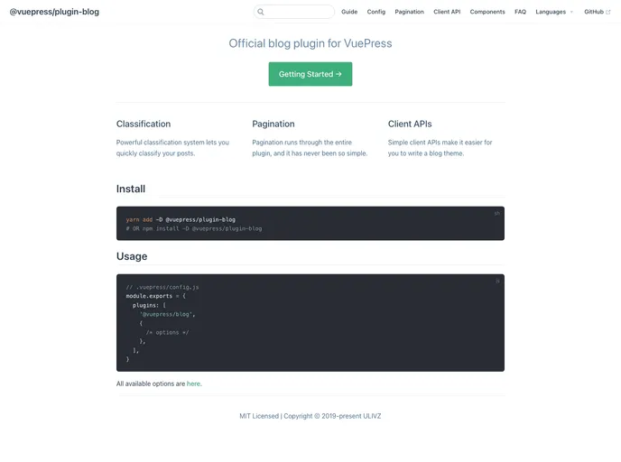 Vuepress Plugin Blog screenshot